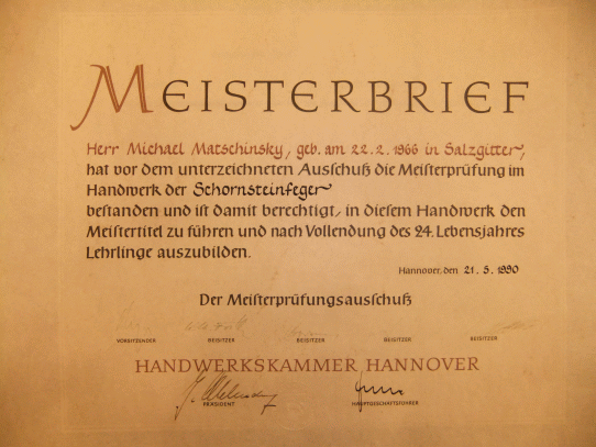 Meisterbrief Michael Matschinsky